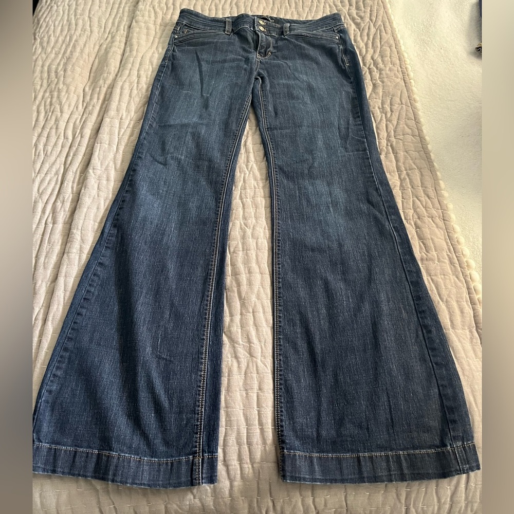 White House Black Market Jeans Womens Sz6R Low Rise Bootcut Blanc Dark Wash Blue